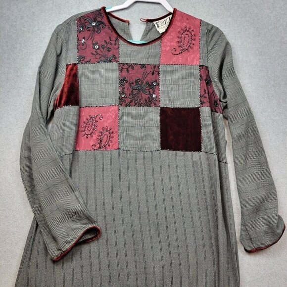 Faith Celia Forrester Dress Womens Medium Mixed Media Patchwork Lace Velvet Trim - Picture 4 of 13